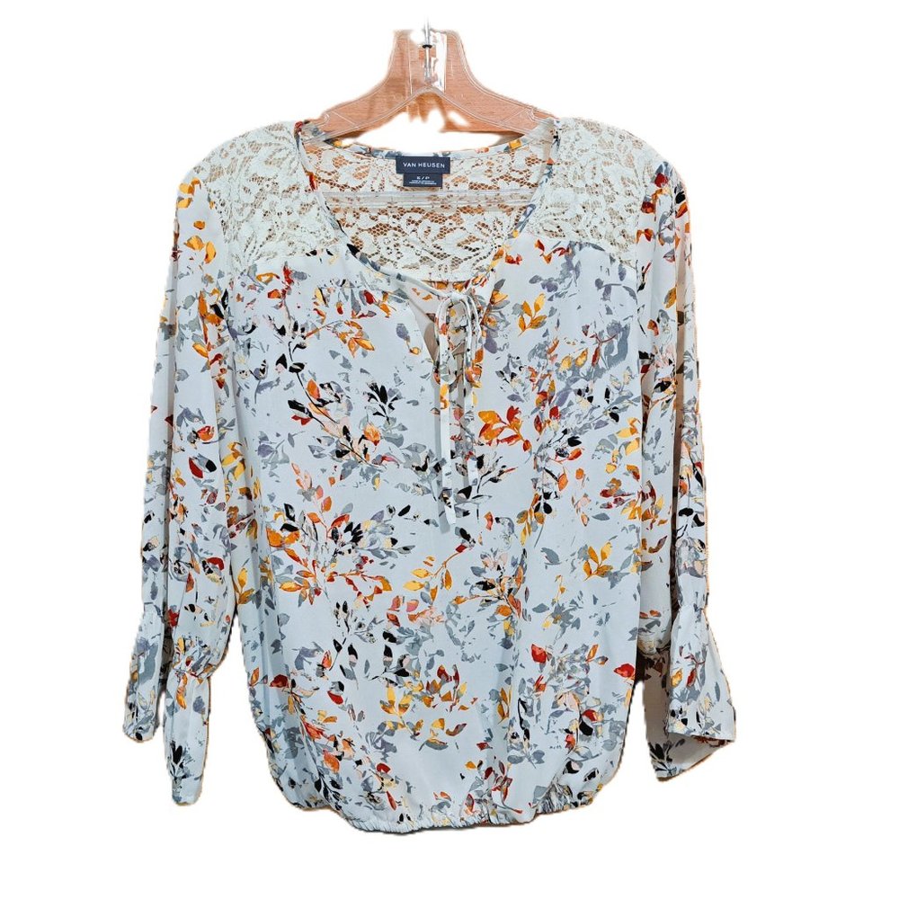 Van Heusen Floral/Lace Top Long Sleeve Multicolor Size S/P Great Condition